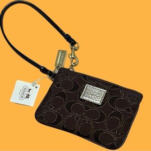 NWT Coach Signature Small Poppy Wristlet Purse Gold Accents Brown Y2K